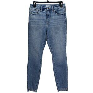 Good American Good Legs Raw Step Hem Skinny Jeans Sz 6 28 Medium Wash Blue Denim